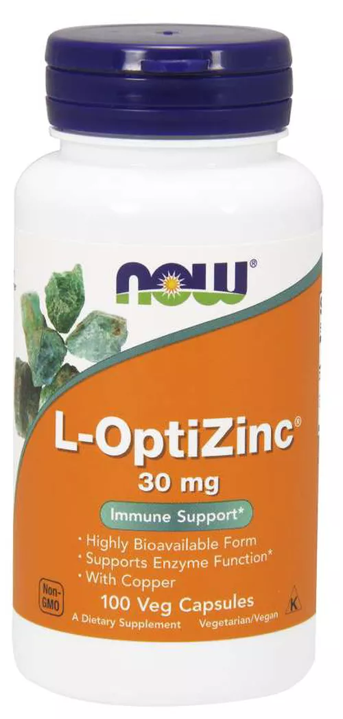 Now® Foods NOW L-OptiZinc Cynk + Miedź, 30 mg, 100 kapsułek roślinnych