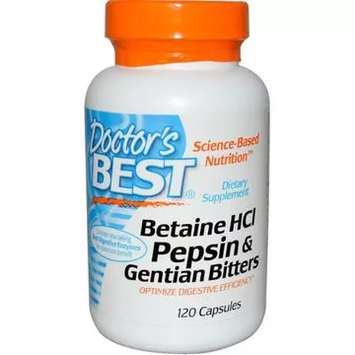 Doctor's Best Betaine HCl + Pepsin & Gentian Bitters (goryczka), 120 kapsułek