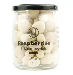 BrainMax Pure Raspberries in White Chocolate, liofilizowane maliny w białej czekoladzie, 245 g