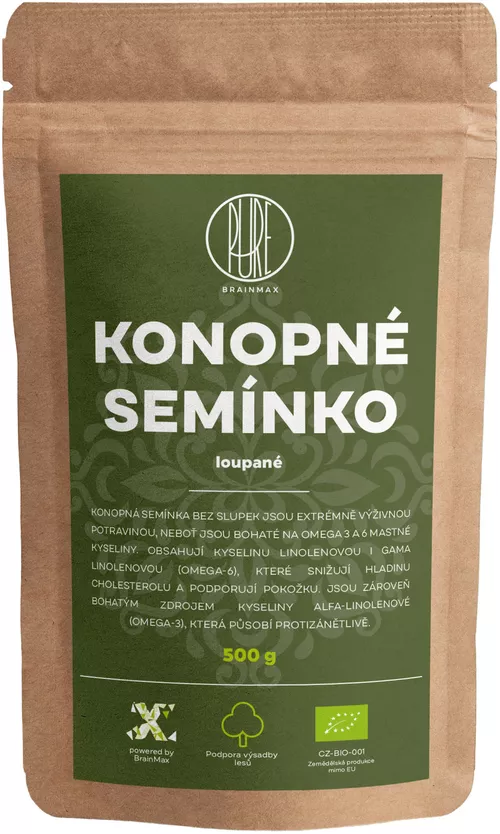 BrainMax Pure Nasiona konopi, łuskane BIO, 500g