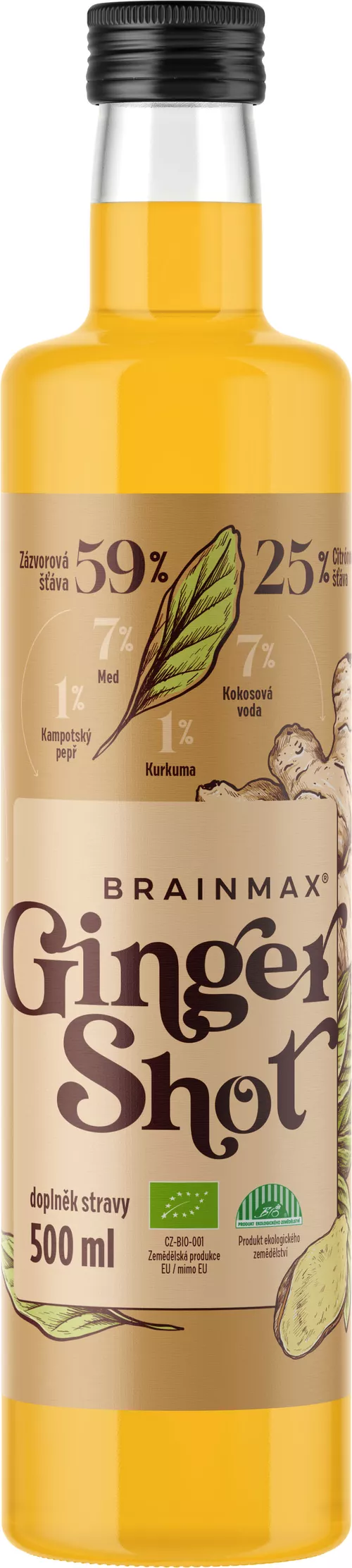 BrainMax Pure Ginger Shot, sok imbirowy z kurkumą, BIO Objętość: 500 ml