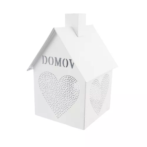 InDecor Metalowy świecznik House - Home biały, 12x 12 x 17 cm