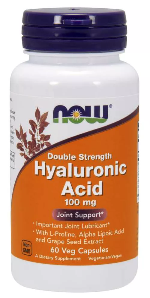 Now® Foods NOW Hyaluronic Acid, kwas hialuronowy o podwójnej sile, 100 mg, 60 kapsułek roślinnych