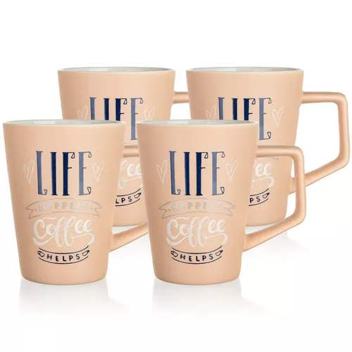 Banquet 4-częsciowy komplet kubków ceramicznych LIFE COFFEE, 450 ml