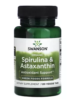 Swanson Organiczna spirulina i astaksantyna, 120 tabletek roślinnych