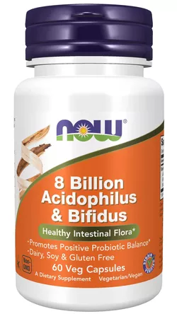 Now® Foods NOW 8 Miliardów Acidophilus & Bifidus, Probiotyki 8 mld., 3 szczepy dla zdrowia jelit i odporności, 60 kapsułek roślinnych