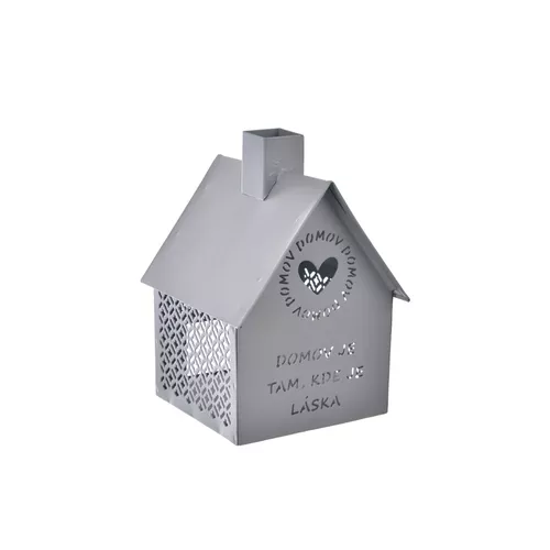 InDecor Metalowy świecznik Little house szary, 12x 12 x 15 cm