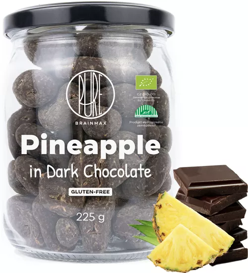 BrainMax Pure Pineapple in Dark Chocolate, liofilizowany ananas w ciemnej czekoladzie, BIO, 225 g