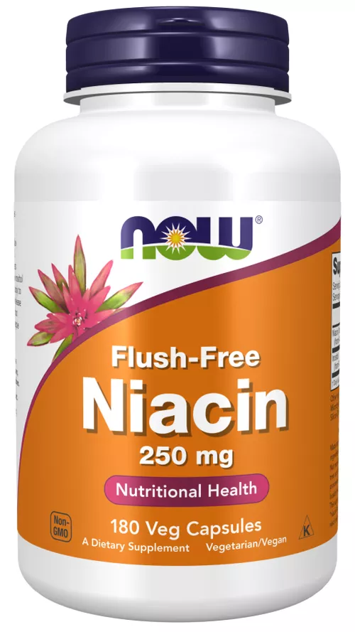 Now® Foods NOW Niacyna, brak efektu ubocznego zaczerwienienia, 250 mg, 180 Veggie Capsules