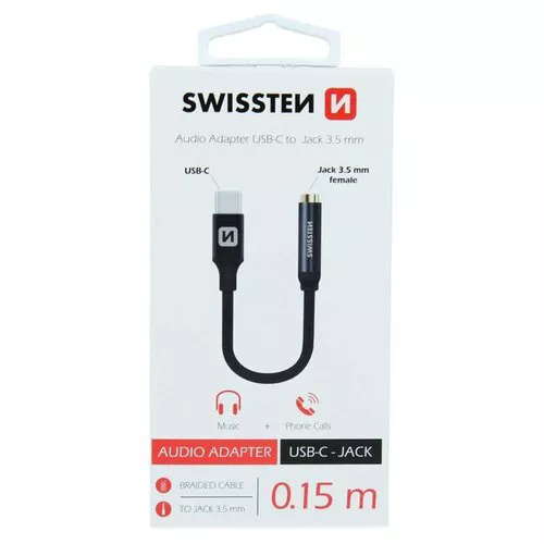 SWISSTEN Redukce USB-C JACK 3,5 mm, 15 cm, černá