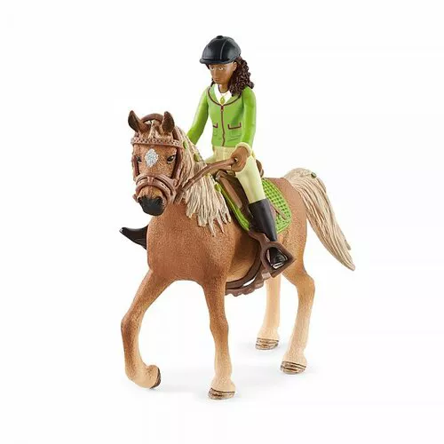 Schleich 42542 Czarnowłosa Sarah z ruchomymi stawami na koniu Mystery