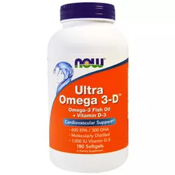 Now® Foods NOW Ultra omega-3 z witaminą D, 300 DHA / 600 EPA, 180 kapsułek żelowych